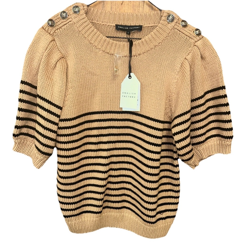 English Factory Tan and Black Crew Neck Sweater